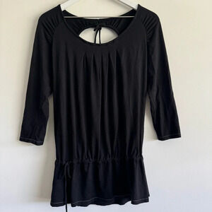 ALO Yoga Black Keyhole Open Back Cinch Waist 3/4 Sleeve top size XS
